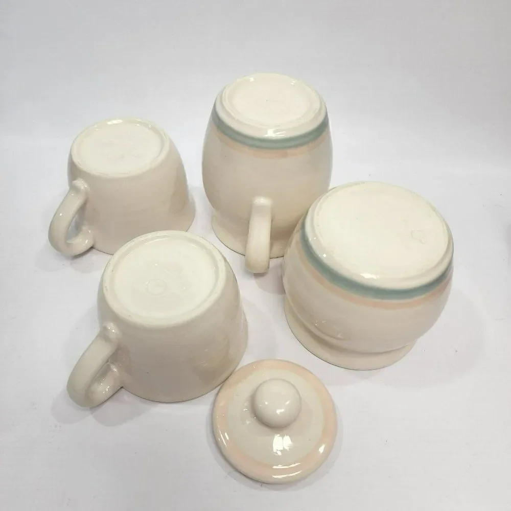 4pc Vtg Aura by Pfaltzgraff,‎ Stoneware Cream Pitcher & Sugar Bowl + 2 teacups